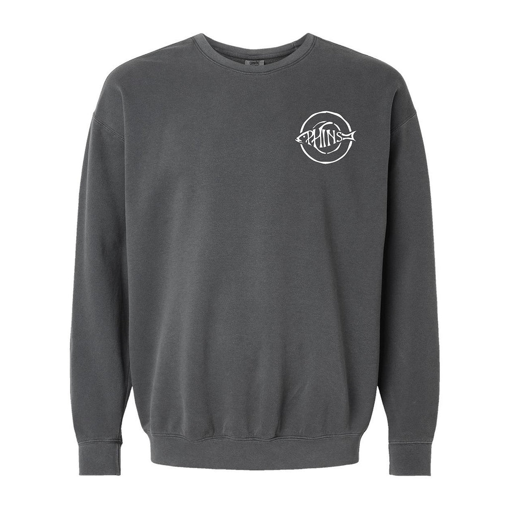 Phins Circle Logo, Navy imprint on Pepper Comfort Colors Sweatshirt